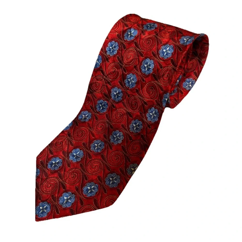 Ermenegildo Zenga 100%‎ Silk Tie Red & Blue Swirls Made in Italy EUC